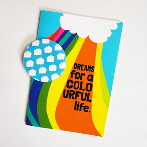 Clouds pocket mirror paired with 'Colourful Life' notebook