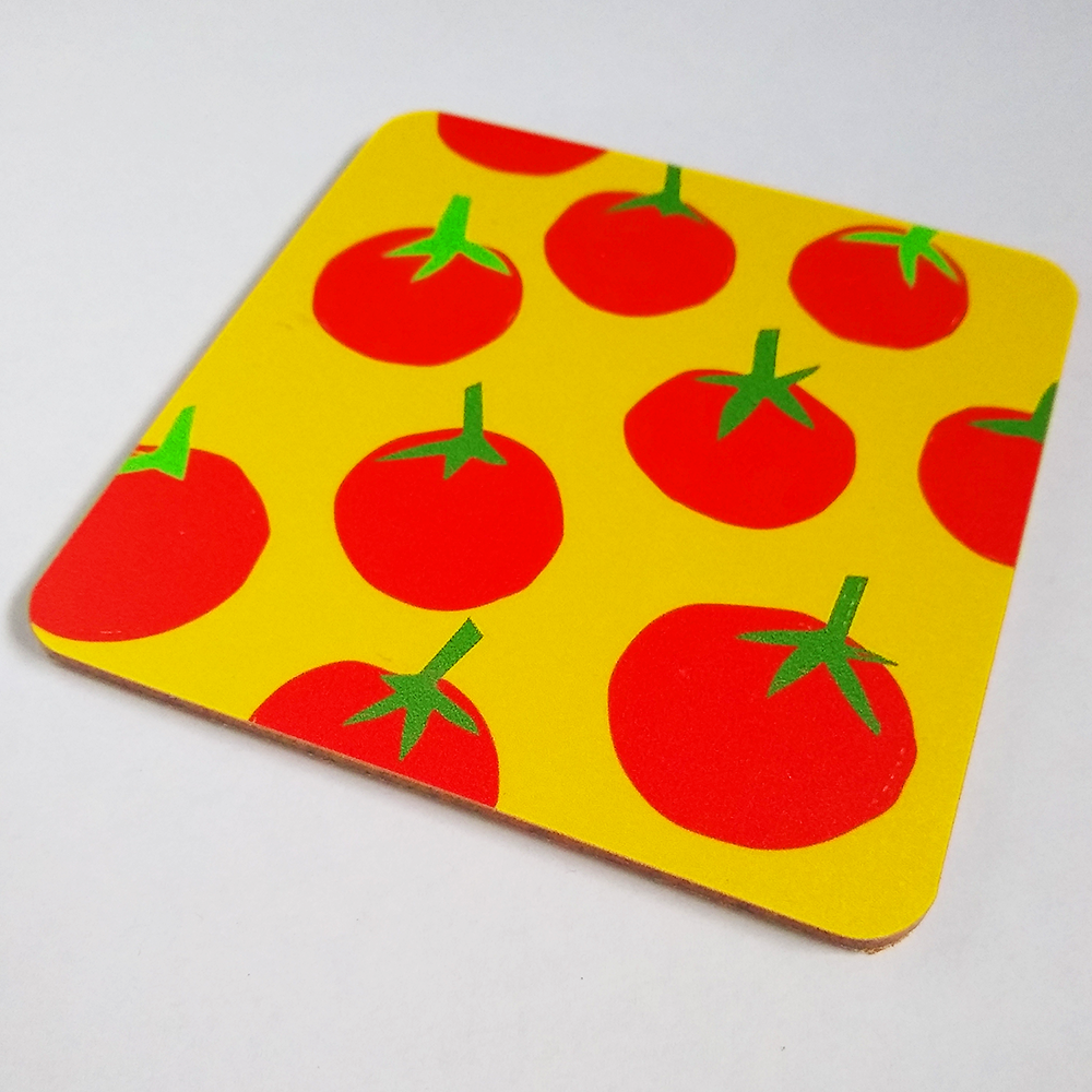 Tomatoes on yellow background patterned coaster