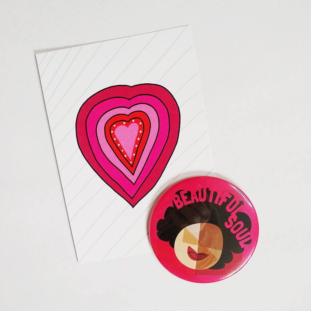 Beautiful Soul pocket mirror paired with the 'Heart' postcard