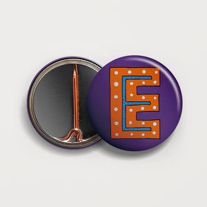 Letter E button badge