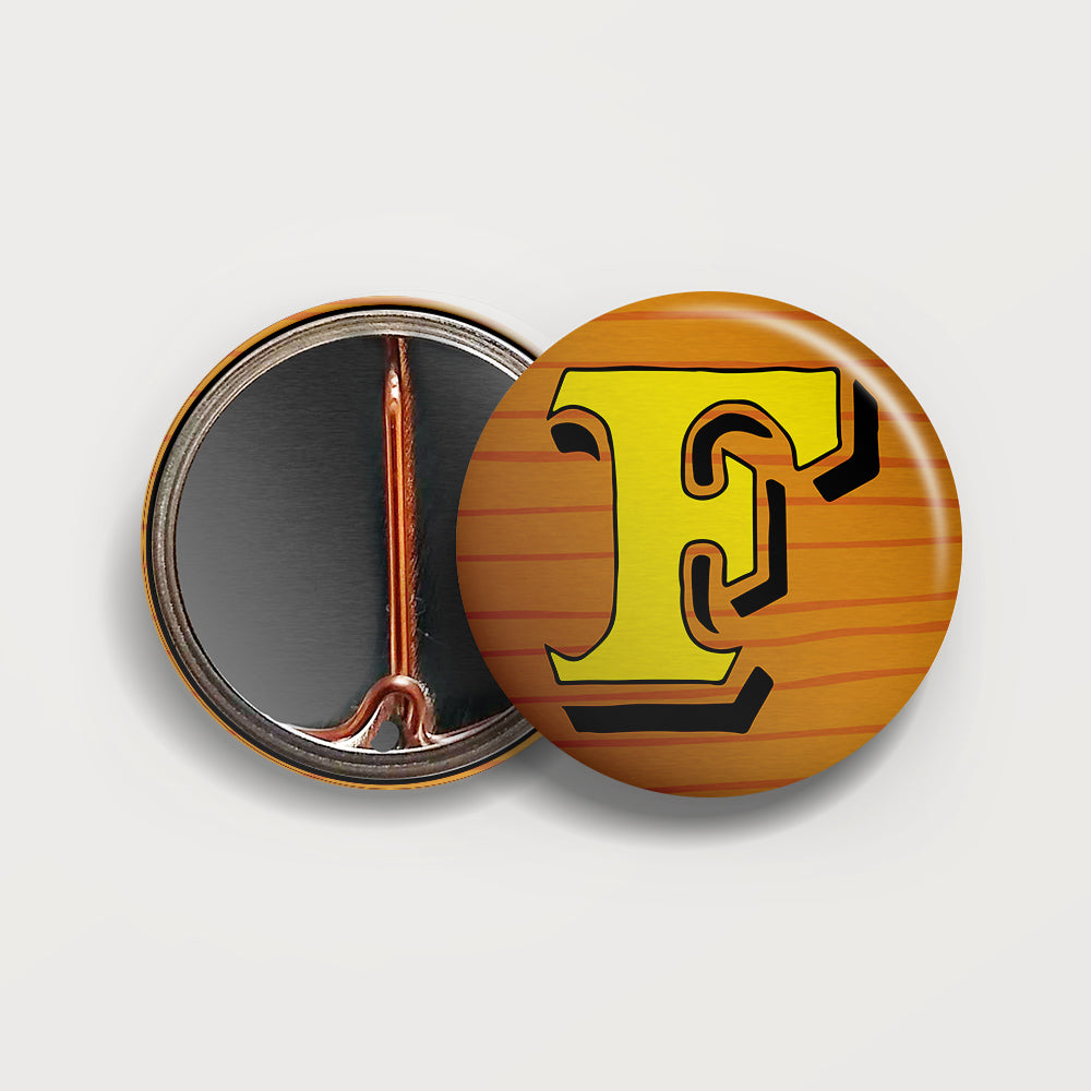 Letter F button badge