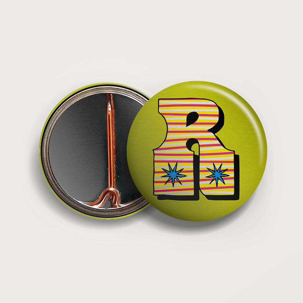 Letter R button badge