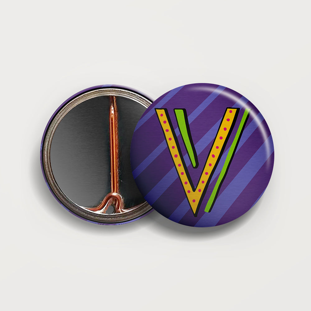 Letter V button badge